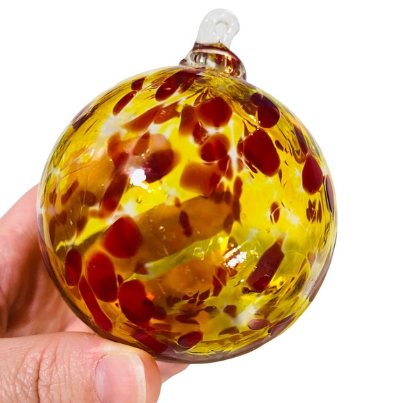 Yellow And Speckled Red Hand Blown Glass Christmas Ornament For Christmas Tree - Picture 1 of 11